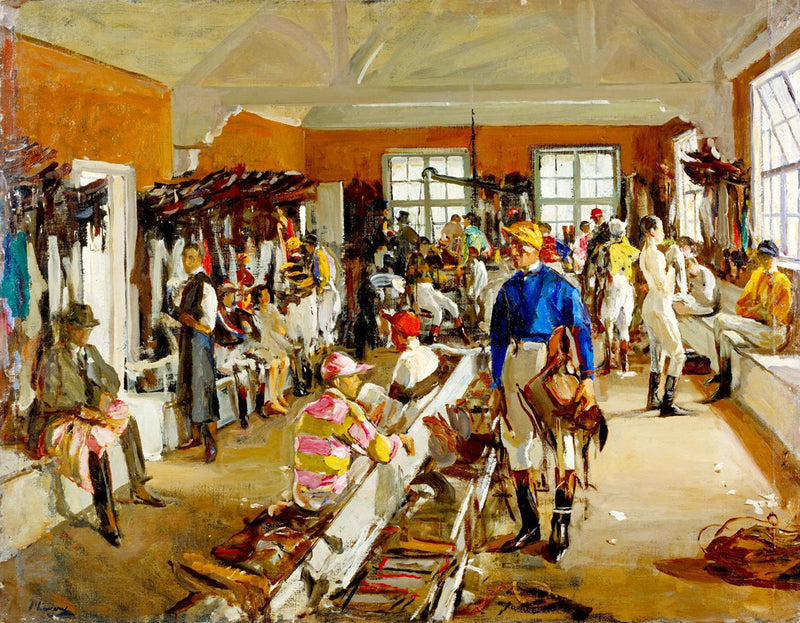 Jockeyiden pukuhuoneet Ascotissa - John Lavery