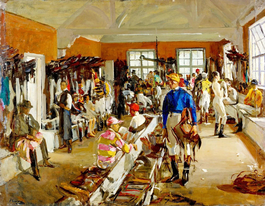 Jockeyiden pukuhuoneet Ascotissa - John Lavery