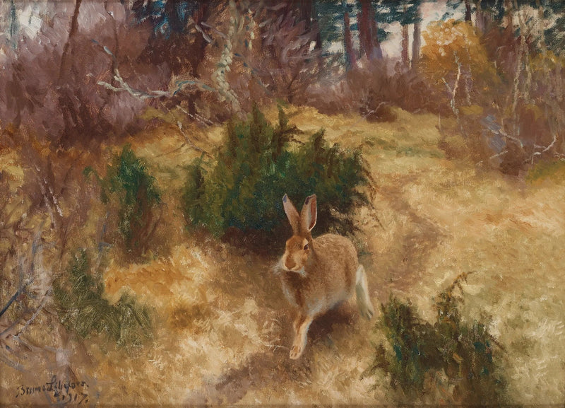 Jänis syysmaisemassa - Bruno Liljefors