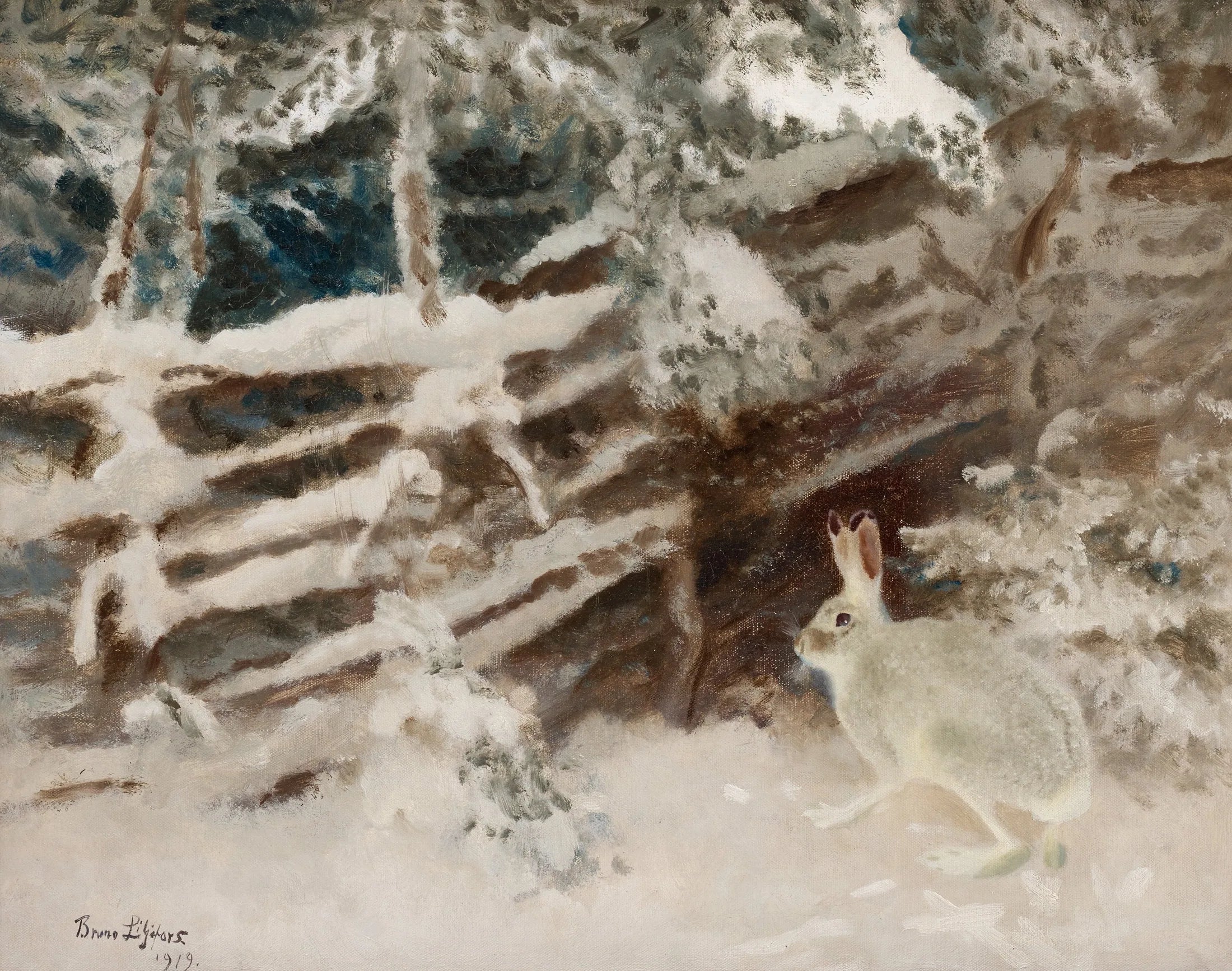 Lièvre dans un paysage hivernal - Bruno Liljefors image 1 tableau peint à l’huile sur toile