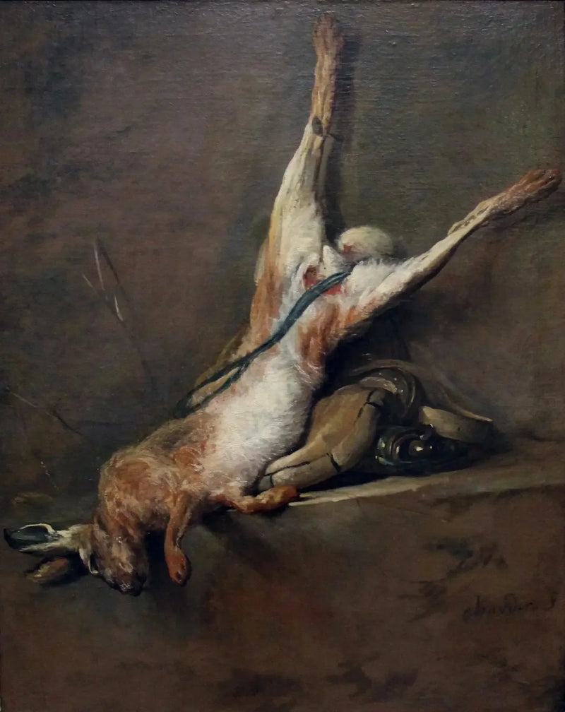 Kuollut jänis jauhepiikillä ja laukulla - Jean Siméon Chardin