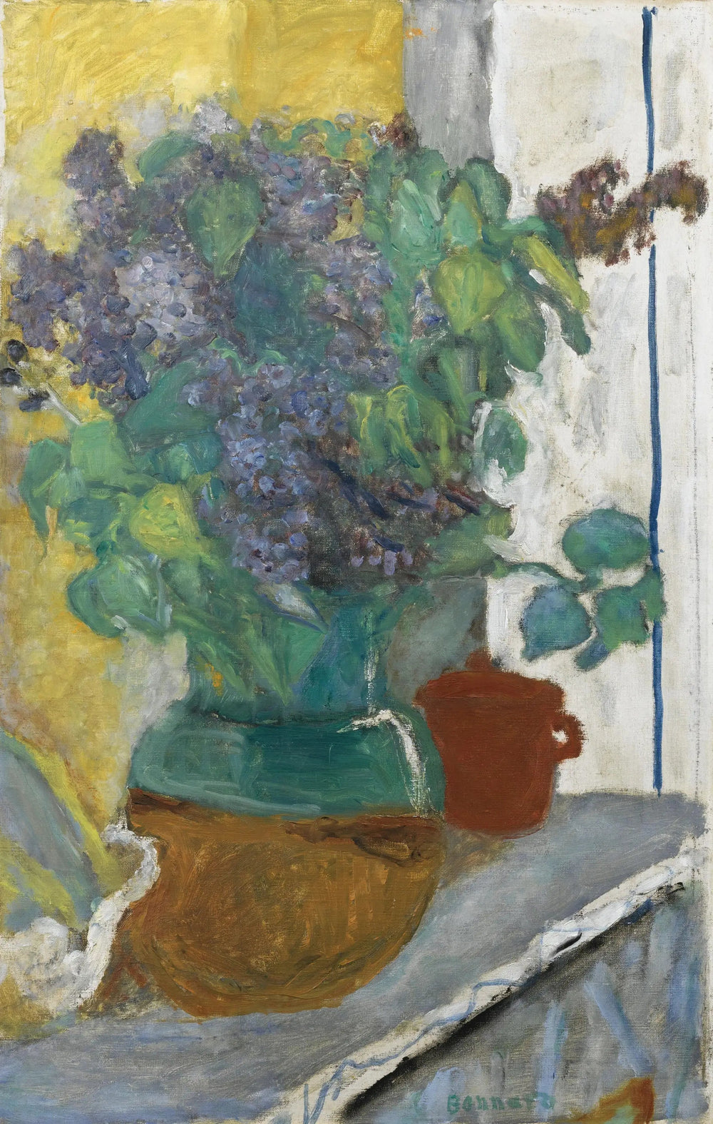 Lilas mauve dans un vase de terre jaune et vert - Pierre Bonnard image 1 reproduction d’œuvre d’art à l’huile