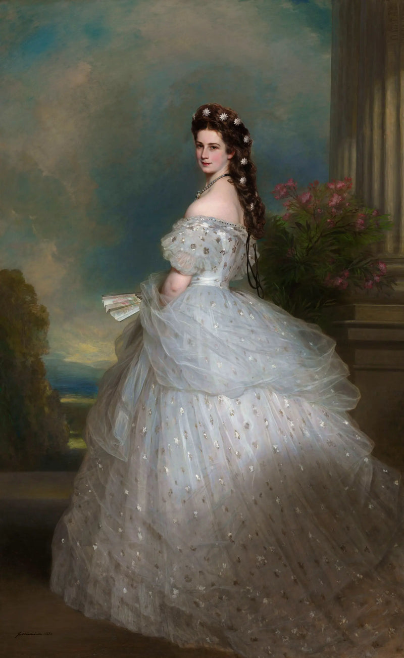 Keisarinna Elisabeth balttiasussa, jossa timanttisädeitä hiuksissa - Franz Xaver Winterhalter