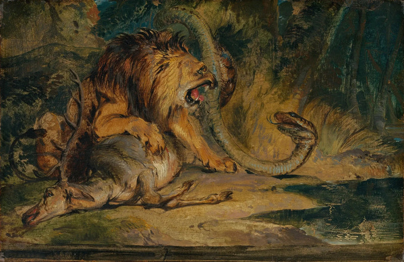 Leijona puolustaa saalistaan - Edwin Henry Landseer