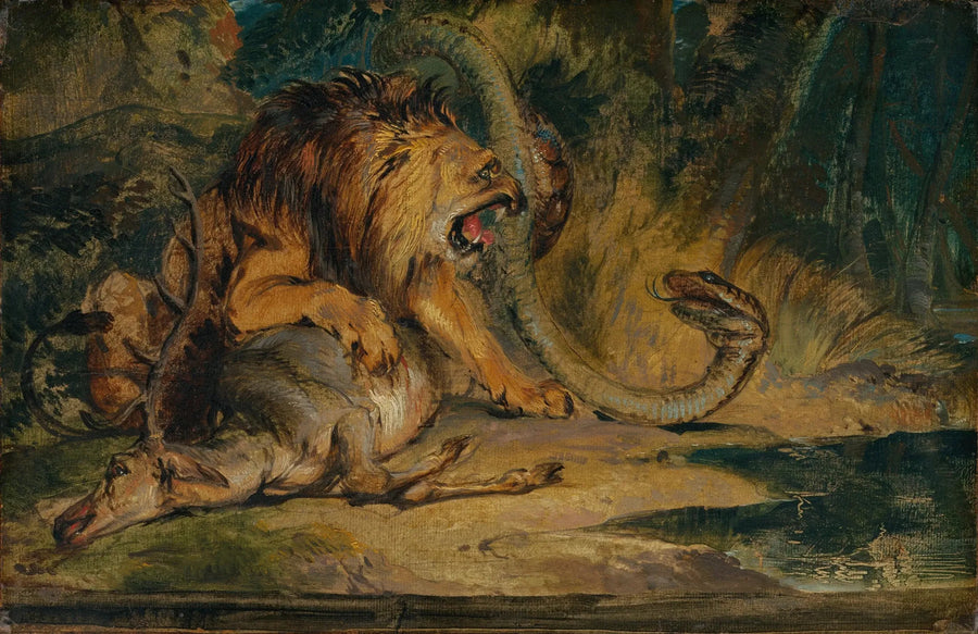 Leijona puolustaa saalistaan - Edwin Henry Landseer