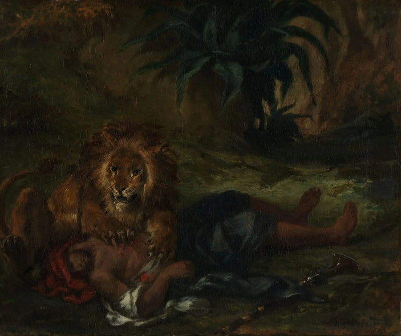 Leijona, joka syö arabia - Eugène Delacroix