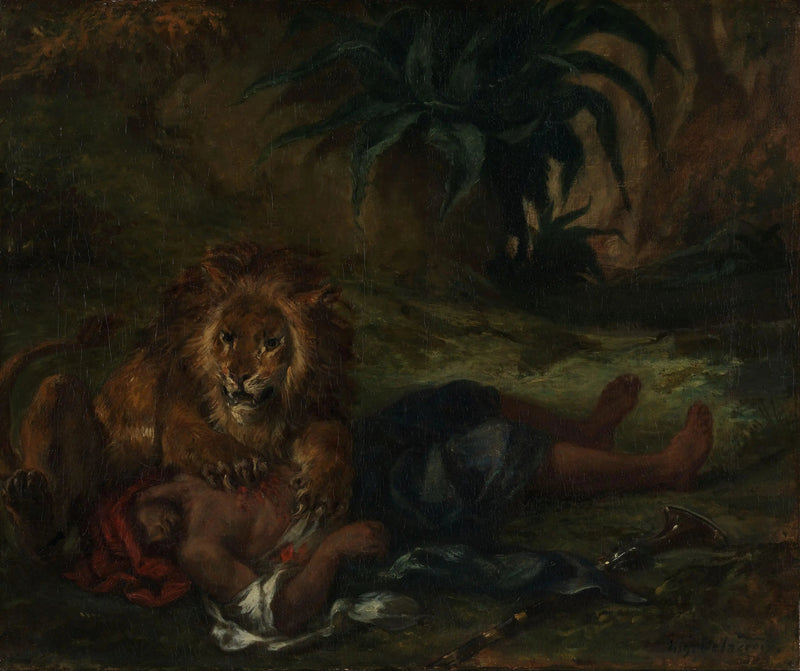 Leijona, joka syö arabia - Eugène Delacroix