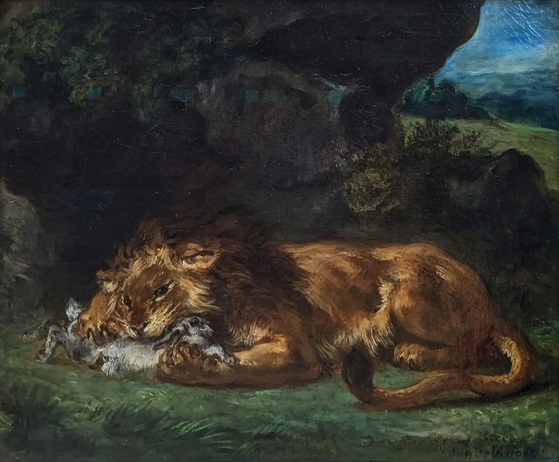 Leijona, joka syö pupua - Eugène Delacroix