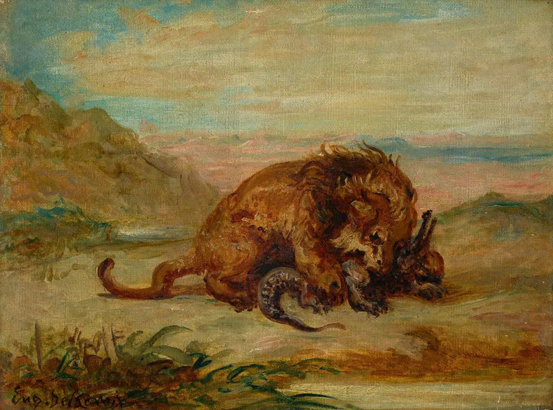 Leijona ja krokotiili - Eugène Delacroix