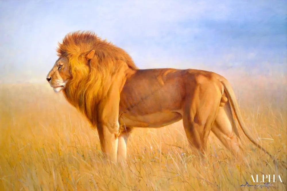 Lion in the Savannah – Somchai | 150 x 100 cm Reproductions de tableaux à la peinture à l’huile