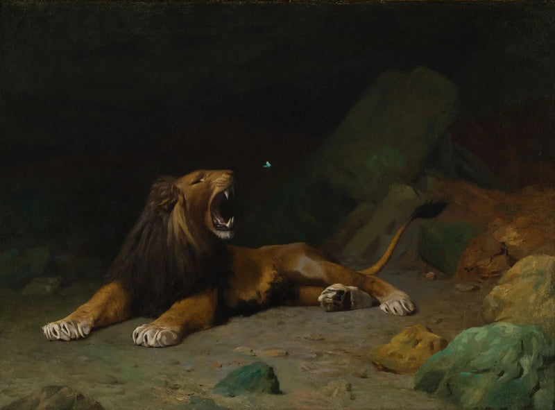 Leijona yrittää napata perhosen - Jean-Léon Gérôme