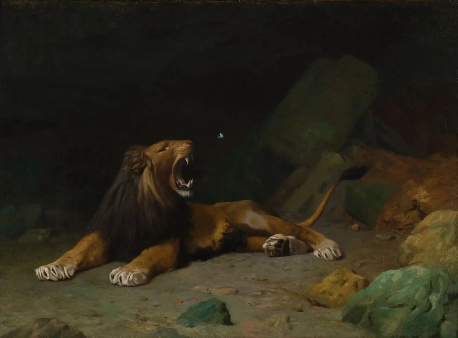 Leijona yrittää napata perhosen - Jean-Léon Gérôme