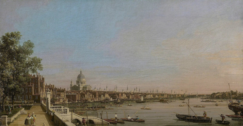 Lontoo ja Thames näkymät Somerset House -terassilta, kohti Pyhän Paavalin katedraalia - Canaletto