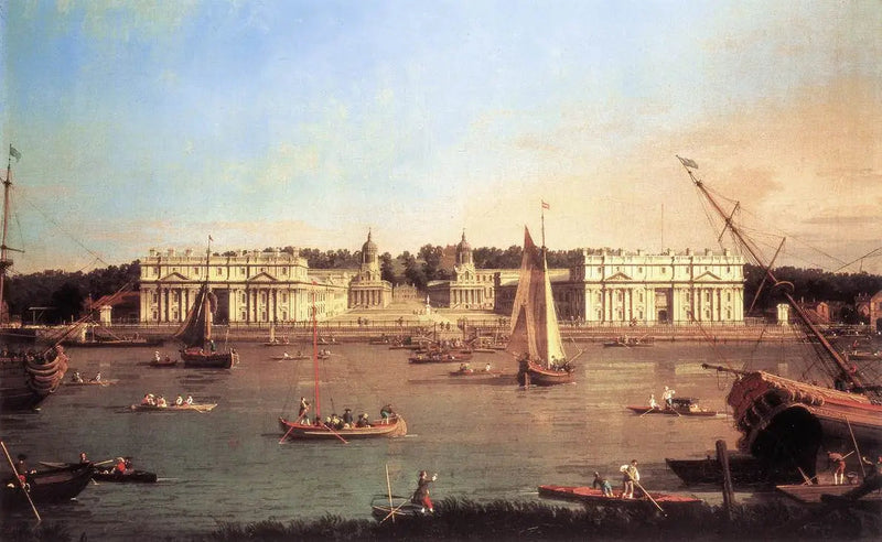Lontoo: Greenwichin sairaala Tamisen pohjoisrannalta - Canaletto