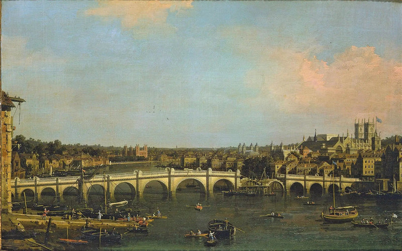 Lontoo : Westminsterin silta korjauksessa pohjoisesta - Canaletto