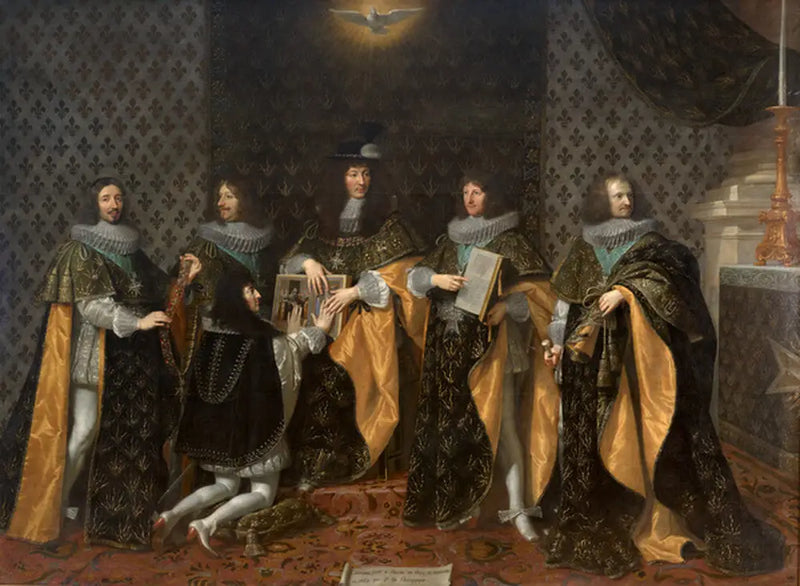 Ludvig XIV seuraavana päivänä kruunauksestaan, saa veljensä herra Monsieur, Anjou herttuan, lupauksen Saint-Esprit-ordern ritarina Reimsissä 8. kesäkuuta 1654 - Philippe de Champaigne