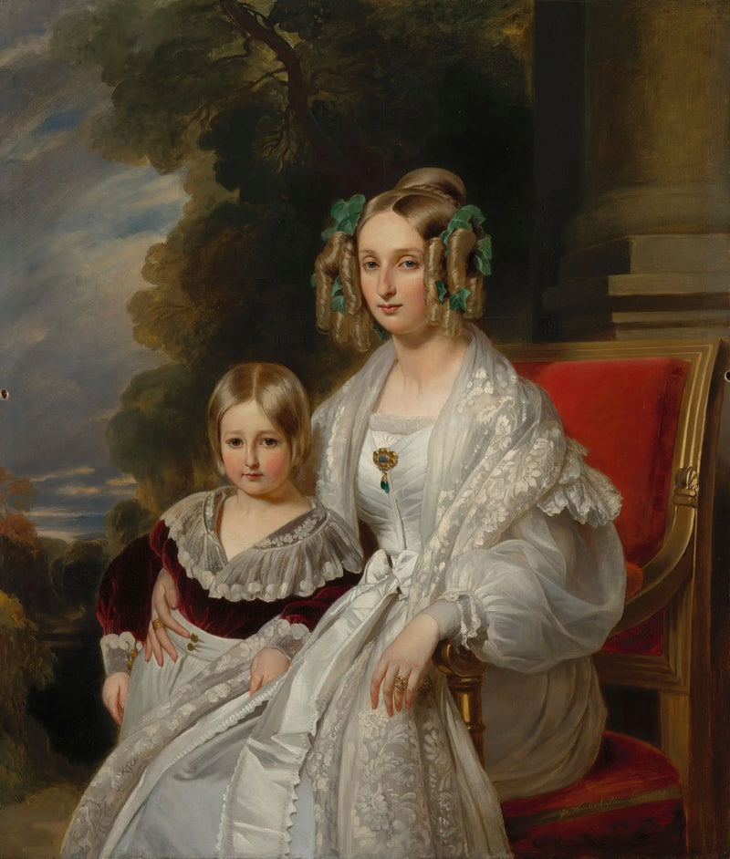 Louise, Belgian kuningatar Léopoldin kanssa, Brabantin herttua, tuleva Léopold II, Belgian kuningas - Franz Xaver Winterhalter