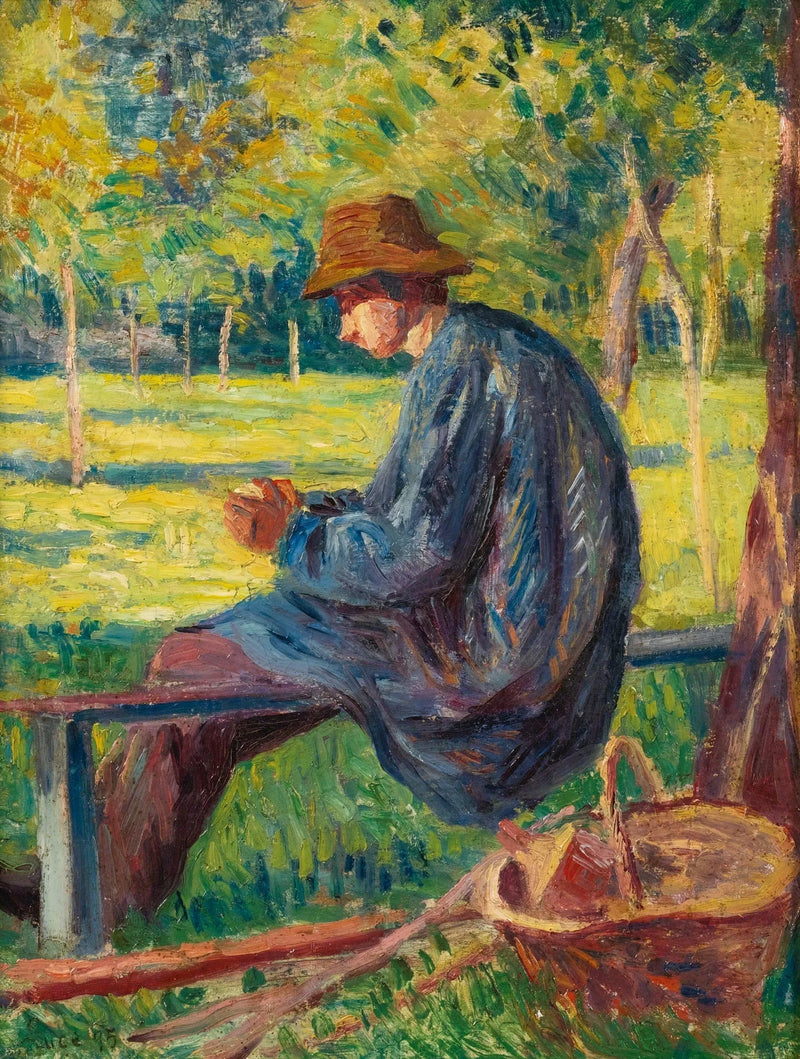 Ludovic Rodo Pissarro puutarhassa isänsä kanssa Eragnyssä - Maximilien Luce