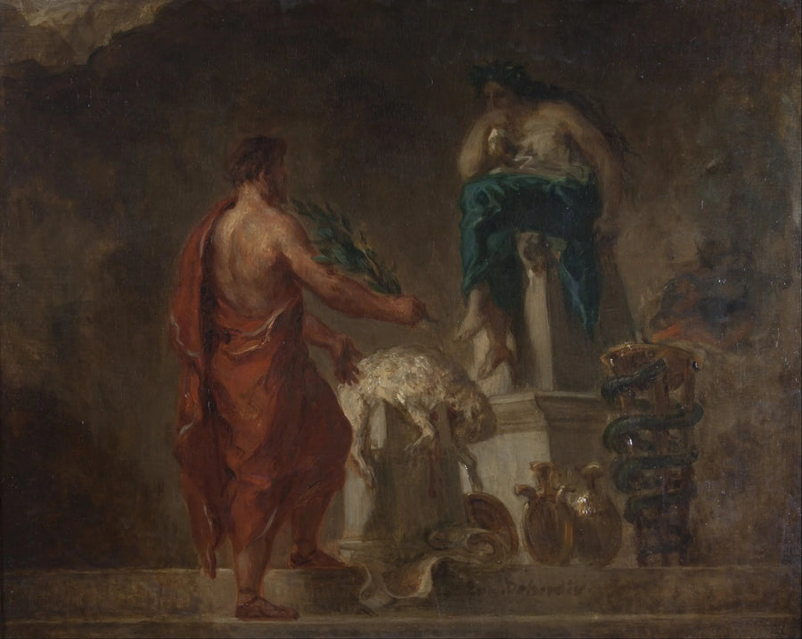 Lycurgus kysyy Pythialta - Eugène Delacroix