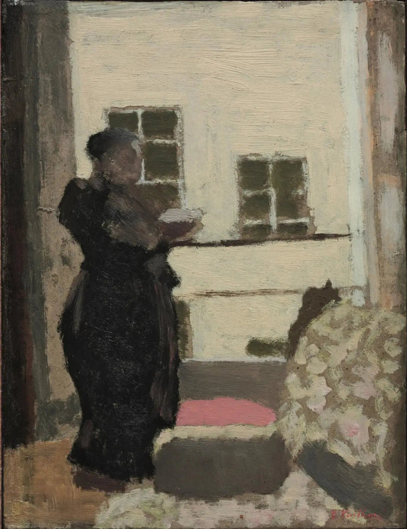 Madame Vuillard seisoo lukemassa ikkunan edessä - Édouard Vuillard