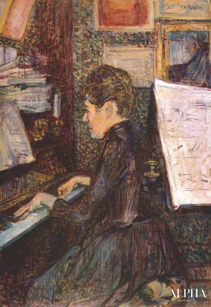 Mademoiselle Dihau au piano - Toulouse Lautrec - Reproductions de tableaux et peintures haut de gamme