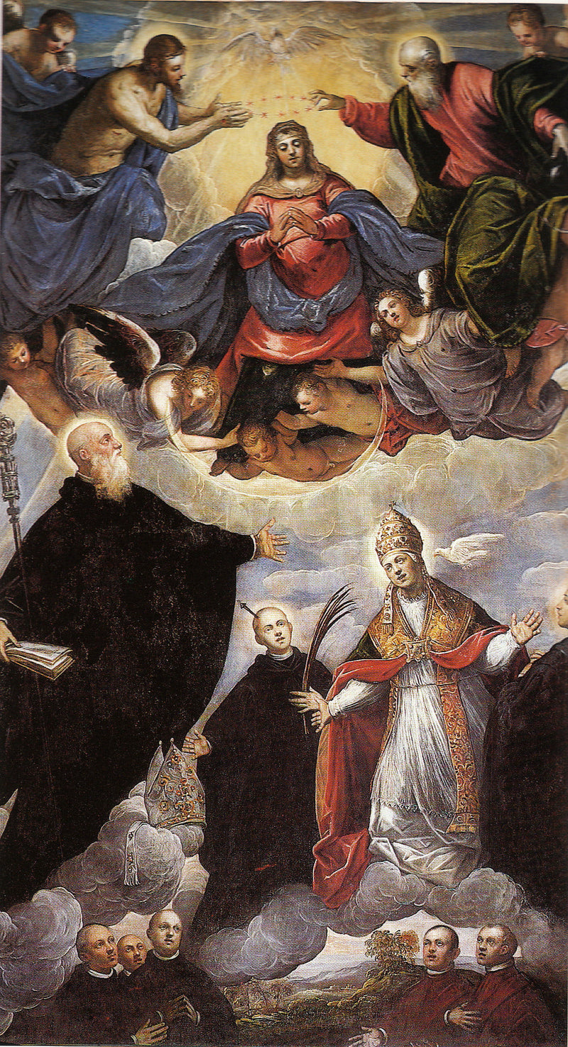 Madone kruunattuna pyhimysten, benediktiinien - Jacopo Tintoretto