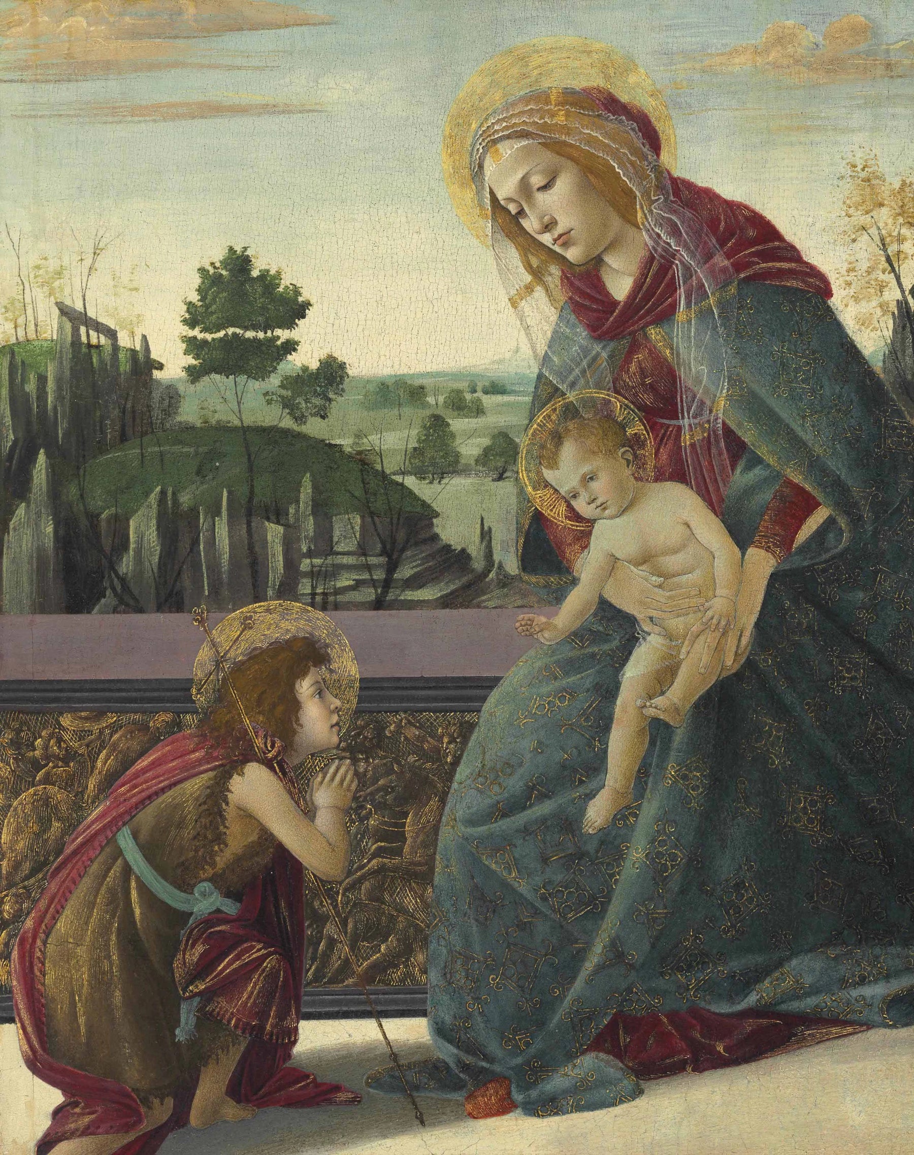 Madone Rockefeller, Vierge à l’Enfant avec le jeune saint Jean-Baptiste de Botticelli, vers 1493 – reproduction peinture à l’huile sur toile