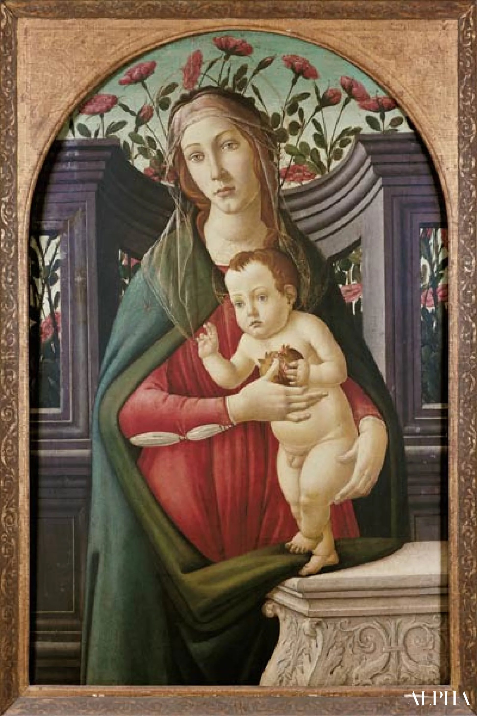 Madonna lapsen kanssa kukilla koristellussa nišissä - Sandro Botticelli - Taulujen ja korkealaatuisten maalauksien reproduktiot