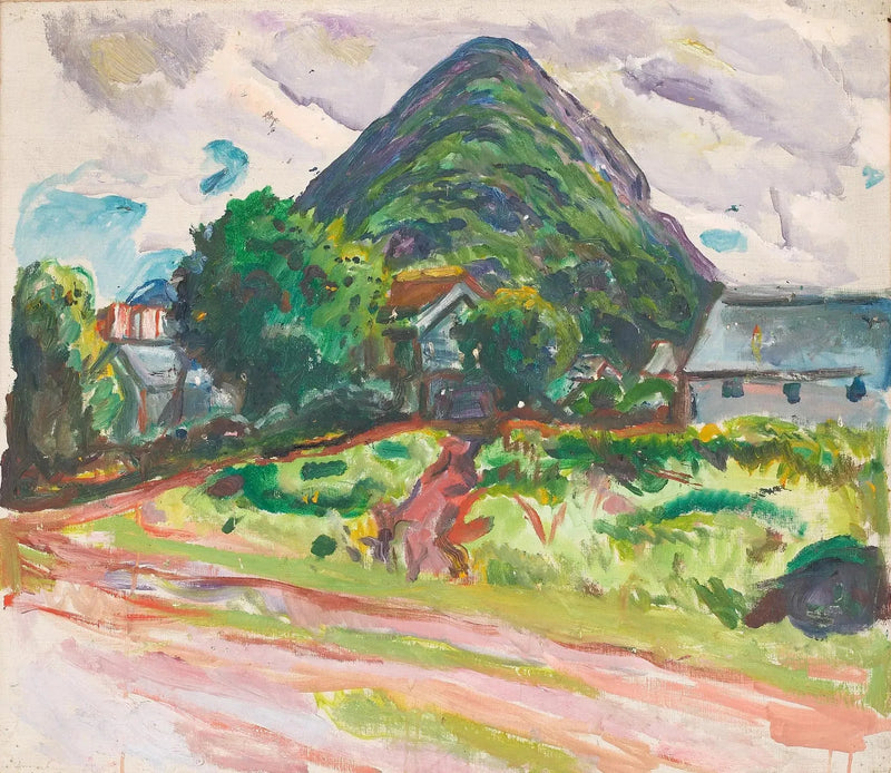 talo ja vuoret taustalla - Edvard Munch