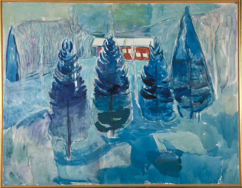 punainen talo ja kuuset - Edvard Munch