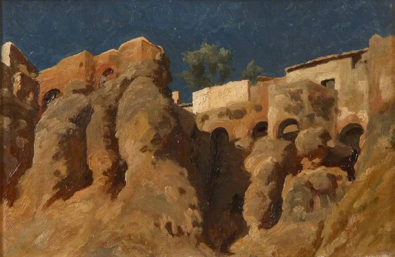 Talot jyrkänteen huipulla Välimerellä (ehkä Capri) - Frederic Leighton