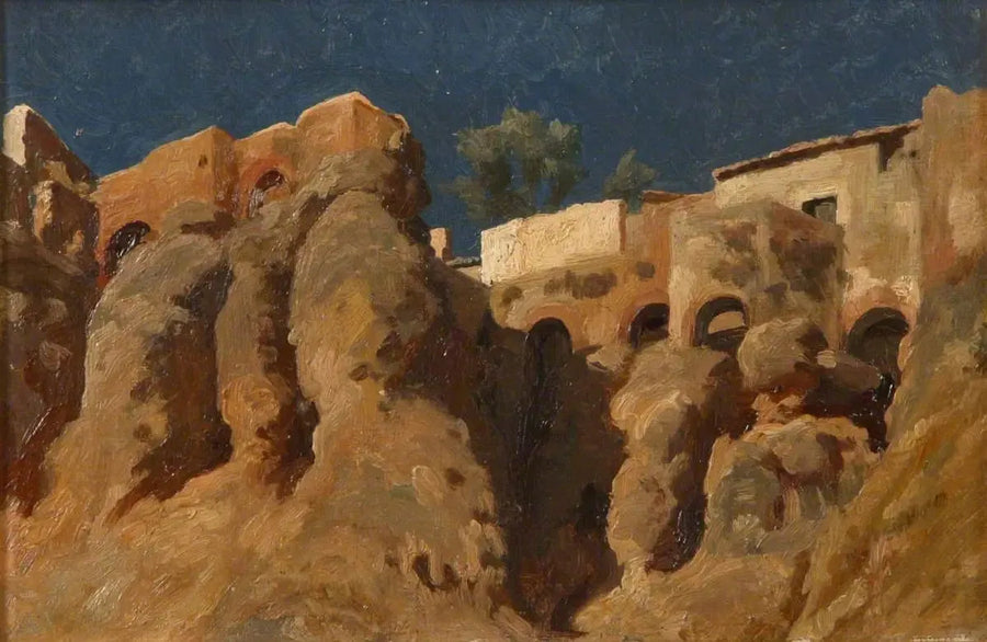 Talot jyrkänteen huipulla Välimerellä (ehkä Capri) - Frederic Leighton