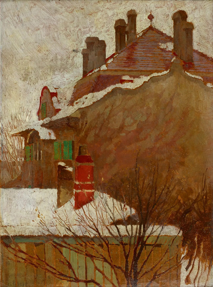 Talot talvella (näkymä studiosta) - Egon Schiele