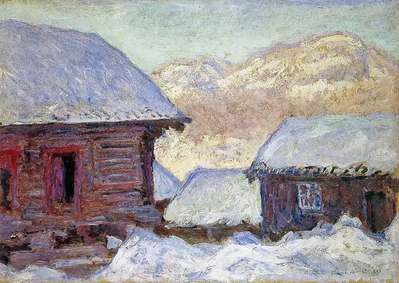 Taloja lumessa ja Mount Kolsås W1404 - Claude Monet