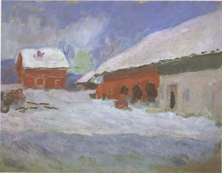 Norja, punaiset talot Björnegaardissa - Claude Monet