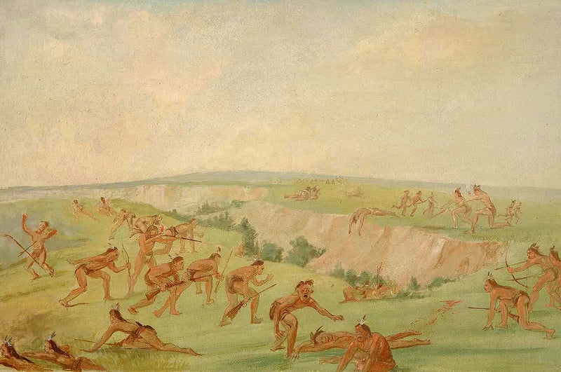 Mandan hyökkäävässä Arikara-ryhmässä - George Catlin