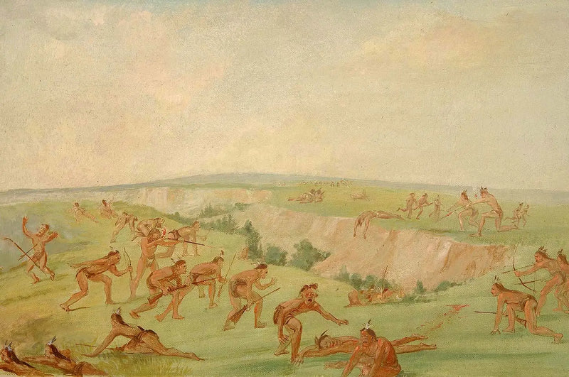 Mandan hyökkäävässä Arikara-ryhmässä - George Catlin