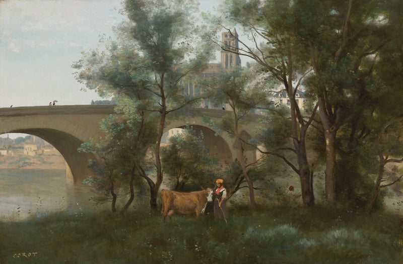 Mantes, Seine-joen rannat sillan juurella - Jean-Baptiste Camille Corot