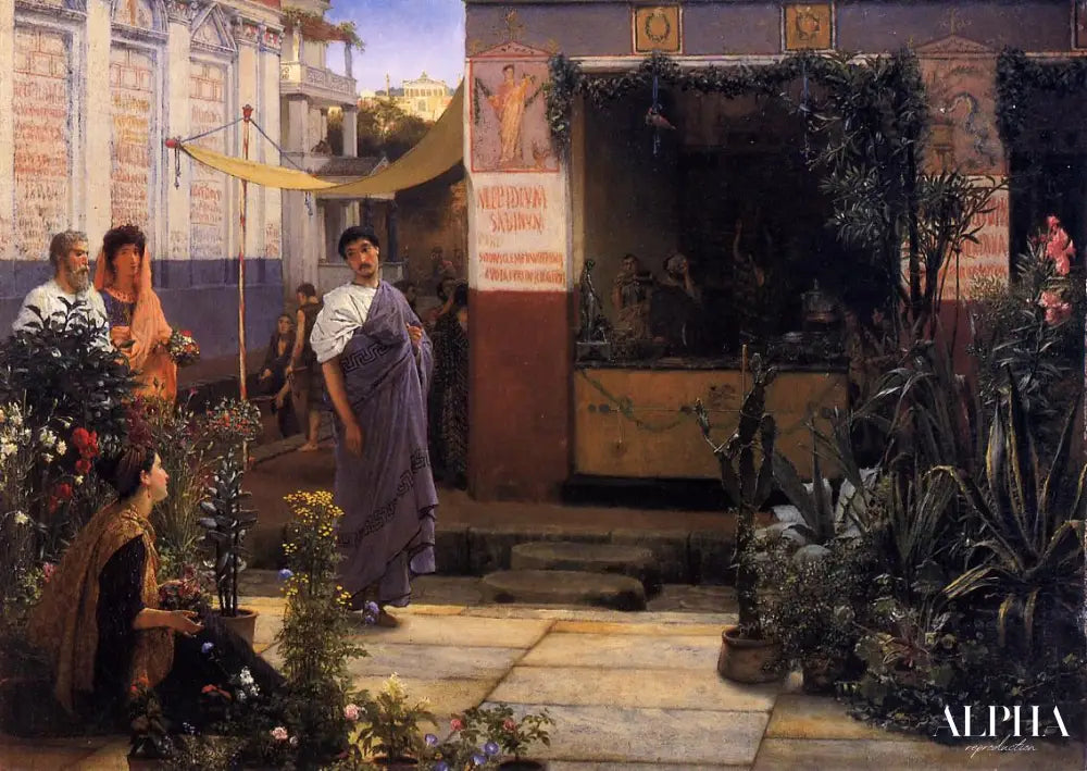 Marché aux fleurs à l’époque romaine avec un cactus et deux agaves - Lawrence Alma-Tadema Reproductions de tableaux à