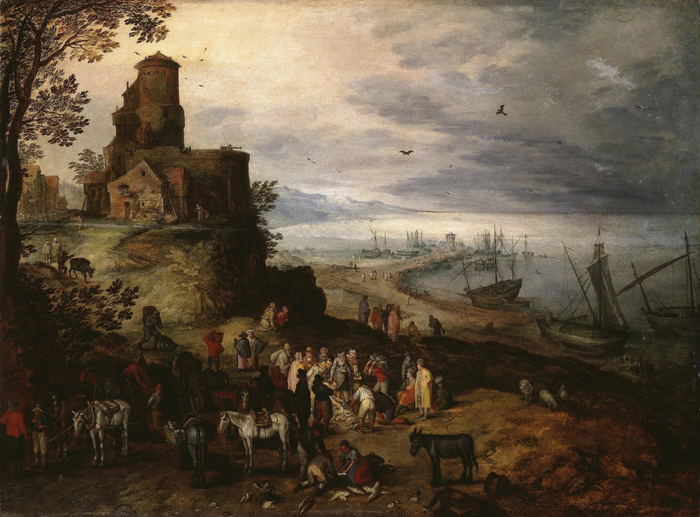 Marché aux poissons (Appel des apôtres Pierre et André) - Jan Brueghel l'Ancien image 1 reproduction artisanale de tableau