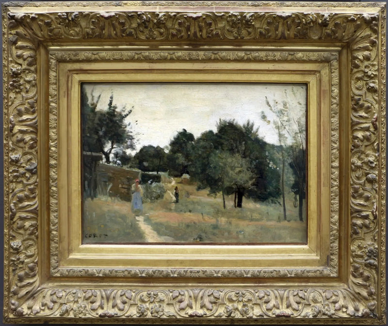 Marcoussis. Puutarha aamulla - Jean-Baptiste Camille Corot