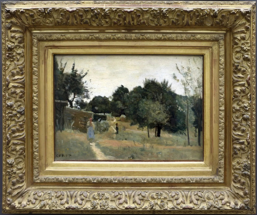 Marcoussis. Puutarha aamulla - Jean-Baptiste Camille Corot