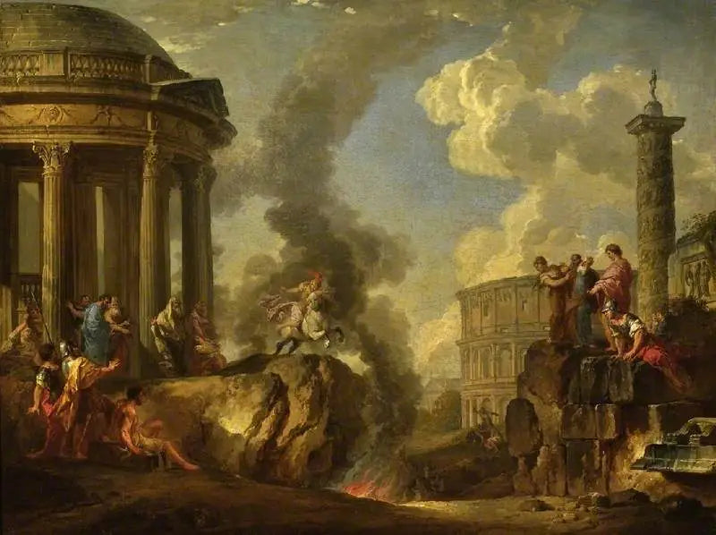 Marcus Curtius hyppäämässä lahteen - Giovanni Paolo Panini