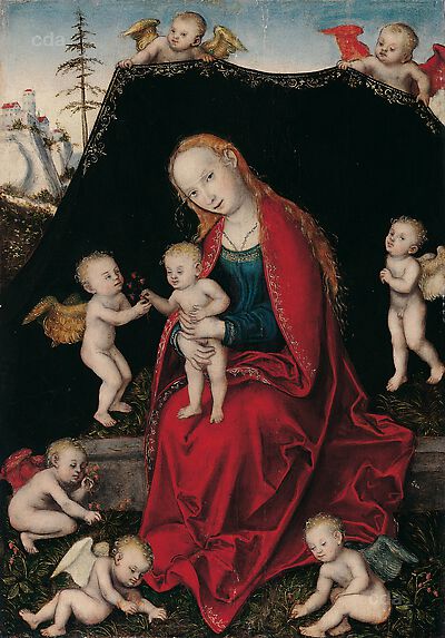 Marie ja lapsi enkeleiden ympäröimänä - Lucas Cranach vanhempi