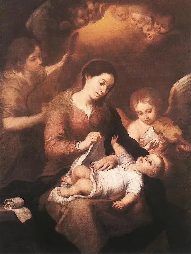 Marie ja lapsi enkeleiden kanssa musiikkia soittamassa - Bartolomé Esteban Murillo