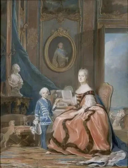 Marie-Josèphe de Saxe ja Burgundin herttua Versailles'n huoneessaan - Maurice-Quentin de La Tour