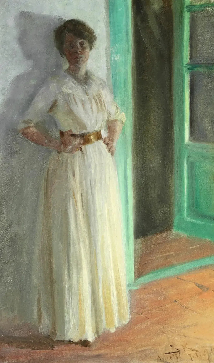Marie Krøyer. Koko kuva. Illanvietto katuvalojen valossa terassilla. - Peder Severin Krøyer