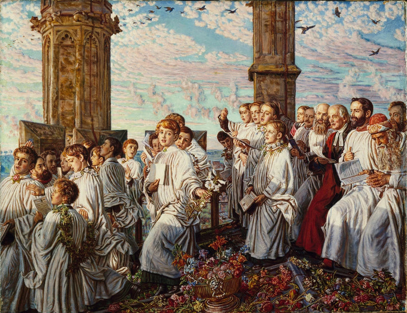 Touko-maaliskuun päivä Magdalen College:n tornissa, Oxford, entinen vuosittainen seremonia - William Holman Hunt