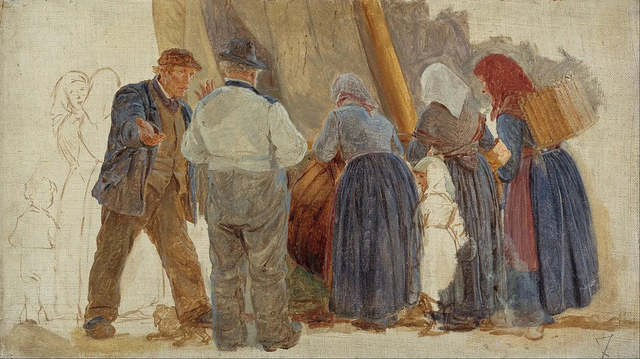 Matinea Hornbækissä. Miehet ja naiset kauppaa - Peder Severin Krøyer
