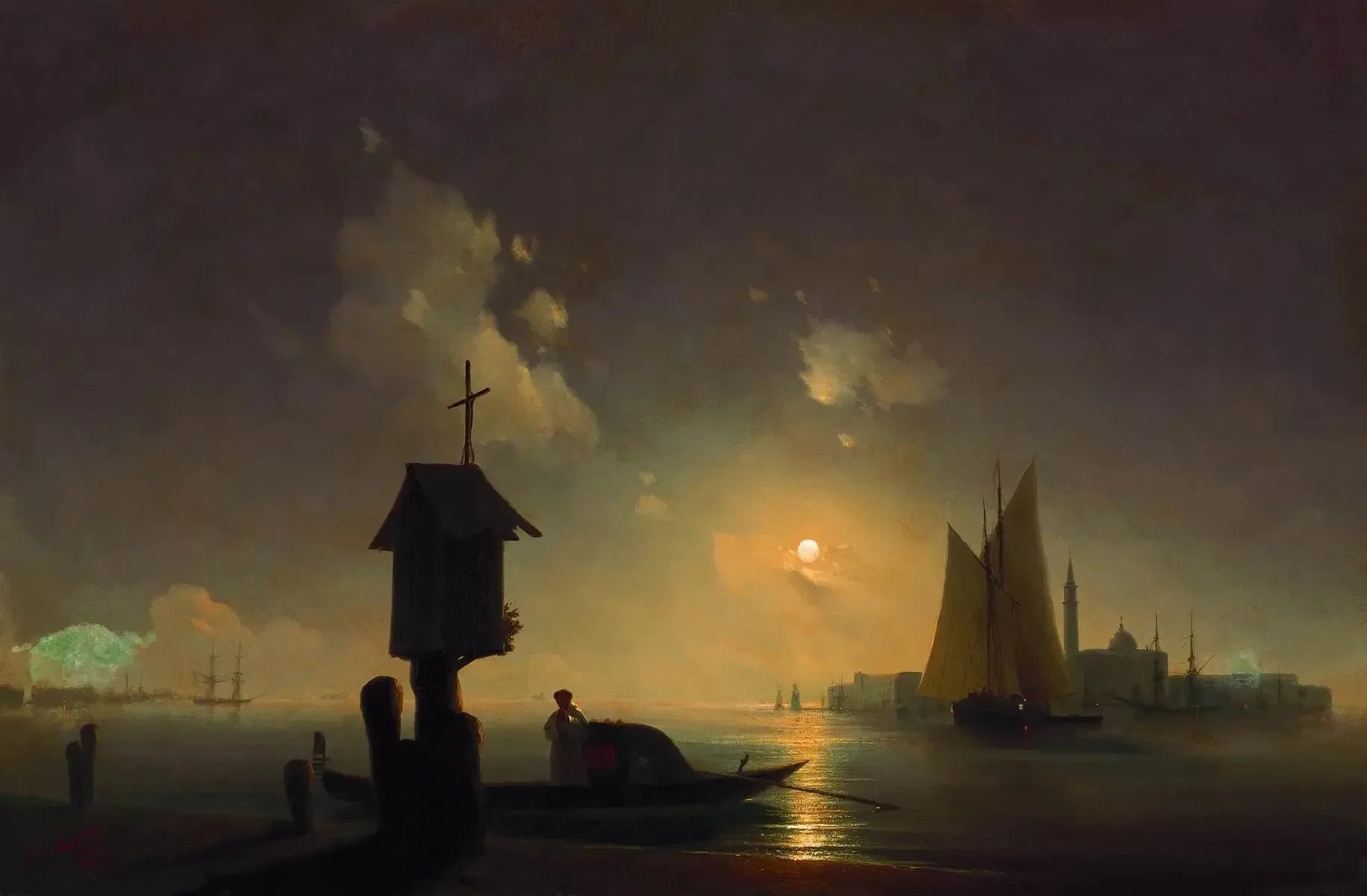 Meereslandschaft mit einem betenden Mönch - Ivan Aïvazovski image 1 copie peinte à la main à l’huile